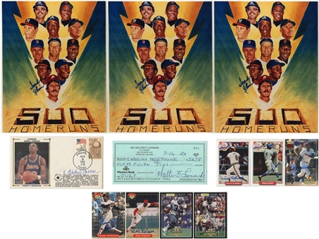 Lot of (12) Hall of Famers Single Signed Collection Including Trading Cards, Prints, Check and 1st Day Cover (Beckett PreCert)